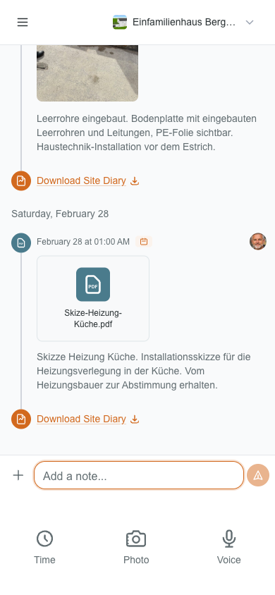 Site Diary Timeline — Mobile
